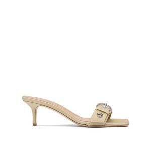 AEYDE Women's Square Toe Heeled Mules Women Beige Sandals